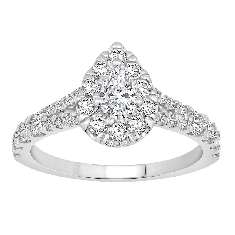 Pear Lab Grown Diamond 1ctw. Split Shank Halo Engagement Ring in 14k White Gold image number null