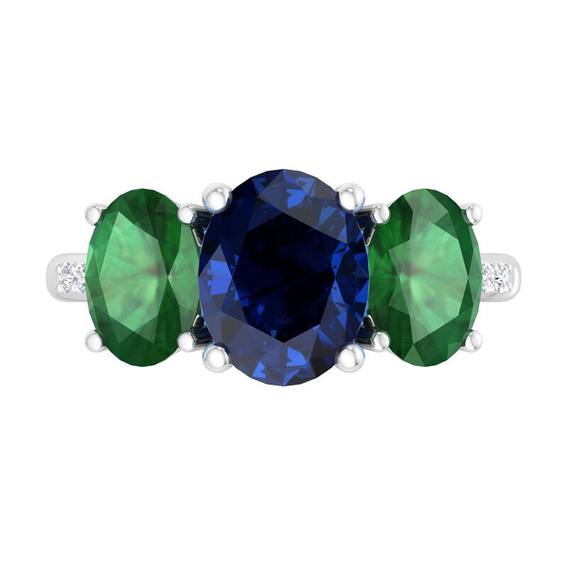 Martha Stewart Oval Sapphire Emerald and Lab Grown Diamond Ring in Sterling Silver image number null