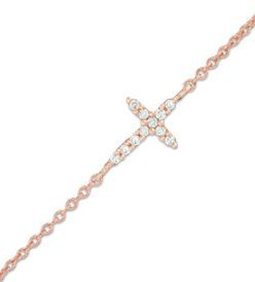 Diamond Cross Bracelet in 10k Rose Gold