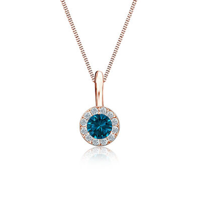 Blue & White Diamond Halo 1/4ct. Pendant in 14k Rose Gold