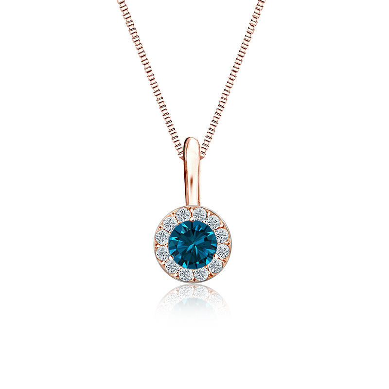 Blue & White Diamond Halo &#188;ct. Pendant in 14k Rose Gold image number null
