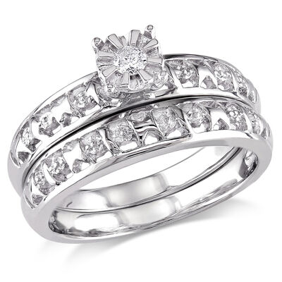 Brilliant-Cut Diamond Bridal Set in Sterling Silver