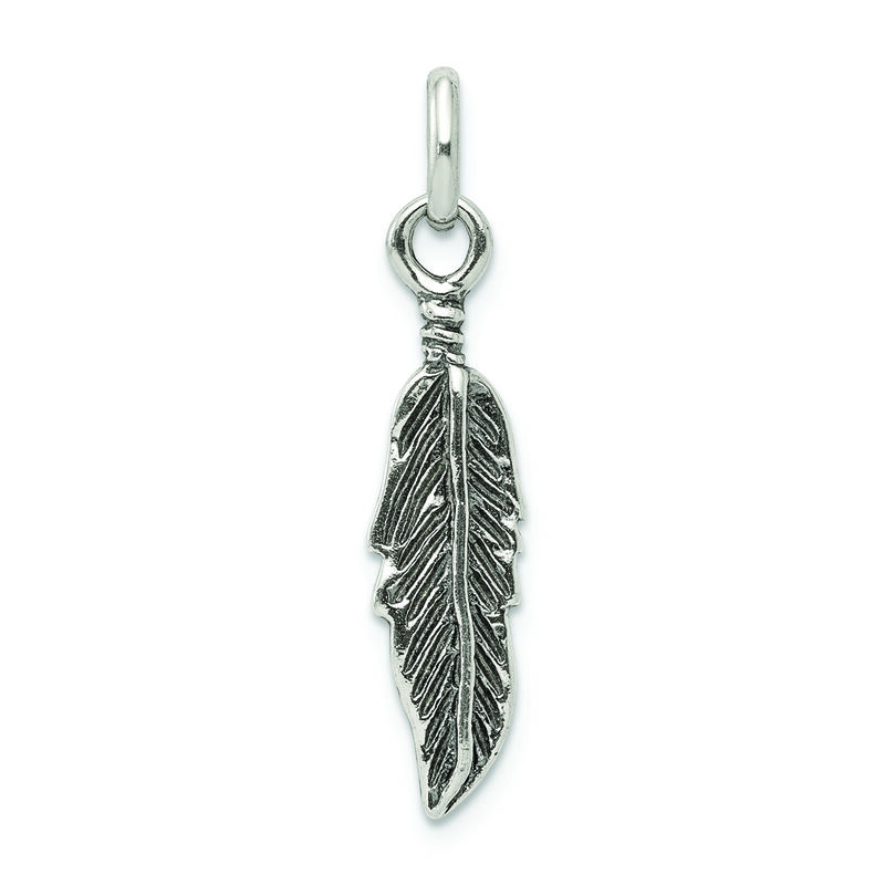 Antiqued Feather Charm in Sterling Silver image number null