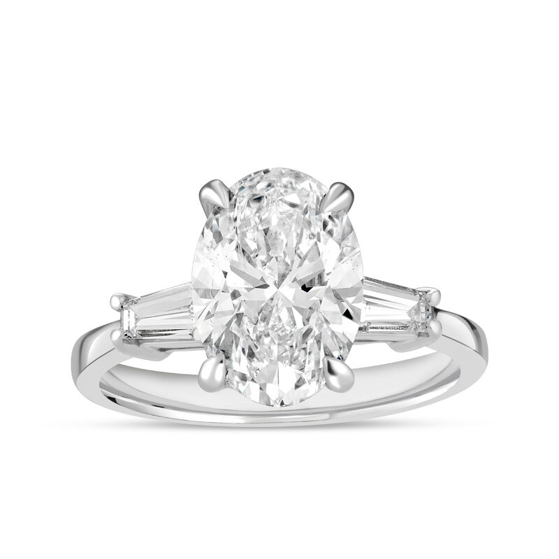 Oval Lab Grown Diamond 3 1/2ctw. Three Stone Engagement Ring in 14k White Gold image number null