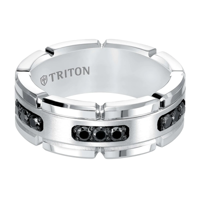 Triton Tungsten Black Diamond Comfort Fit Wedding Band