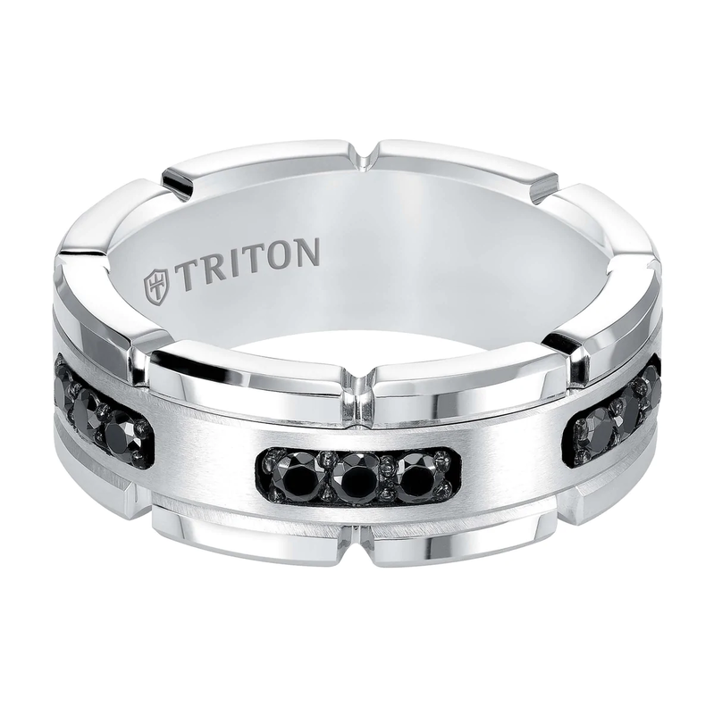 Triton Tungsten Black Diamond Comfort Fit Wedding Band image number null