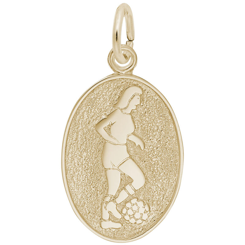 Female Soccer Oval Disc Charm in Gold Plated Sterling Silver image number null