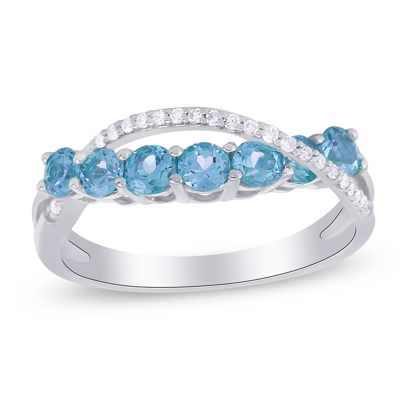 Brilliant-Cut Blue Topaz Swirl Band in 10k White Gold image number null