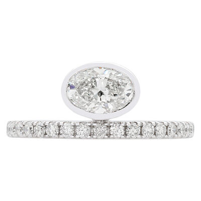 Oval Natural Diamond 1ctw. Horizontal Bezel Classic Shank Engagement Ring in 14k White Gold