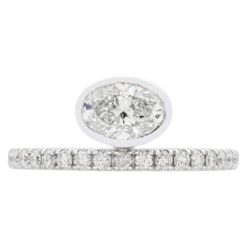 Oval Natural Diamond 1ctw. Horizontal Bezel Classic Shank Engagement Ring in 14k White Gold image number null