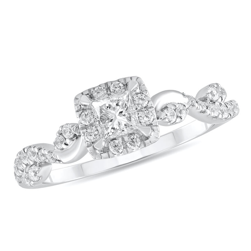 Pear Shaped Natural Diamond 1/8ctw. Halo Twist Engagement Ring in 14k White Gold image number null
