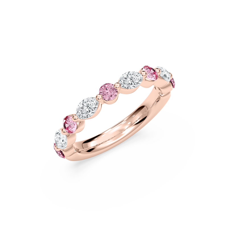 Lab Grown Marquise and Pink Round Diamond 1ctw. Horizontal Wedding Ring in 14k Rose Gold image number null