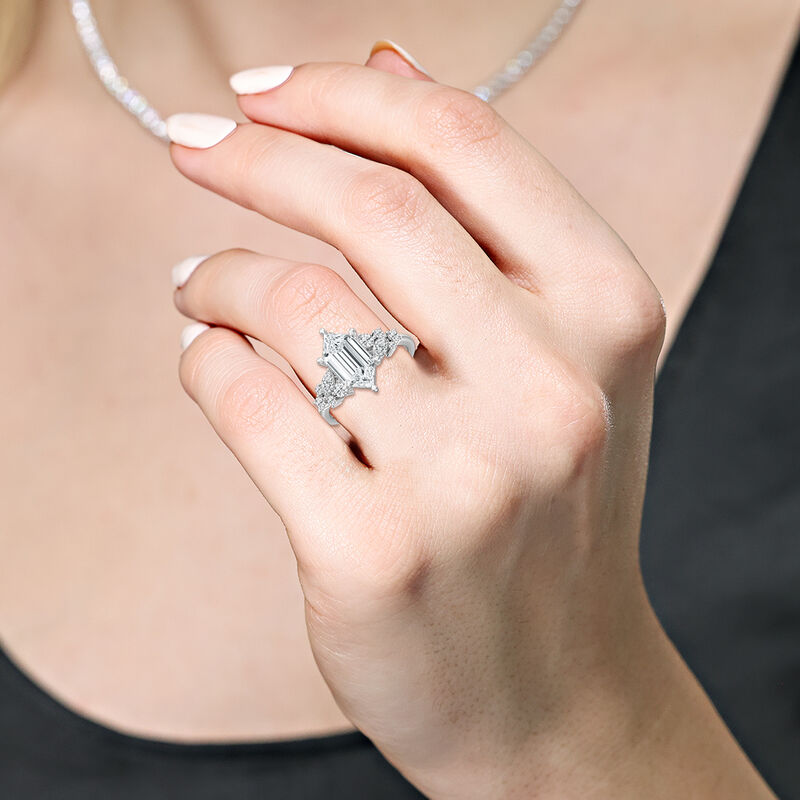 Elongated Hexagon Lab Grown Diamond 3 1/2ctw. Engagement Ring with Marquise and Round Accents in 14k White Gold image number null