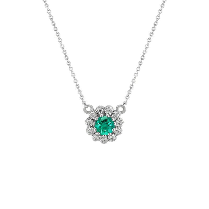 Created Emerald & Diamond Flower Pendant in 10k White Gold image number null