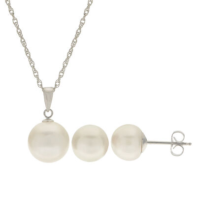Imperial Pearl Sterling Silver Freshwater Cultured Pearl Pendant & Stud Earring Set