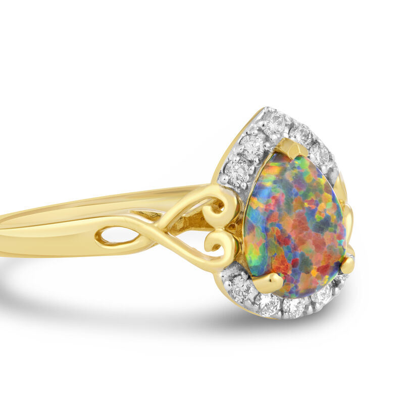 Pear Shape Created Opal & Lab Grown Diamond Swirl Heart Ring in 10k Yellow Gold image number null