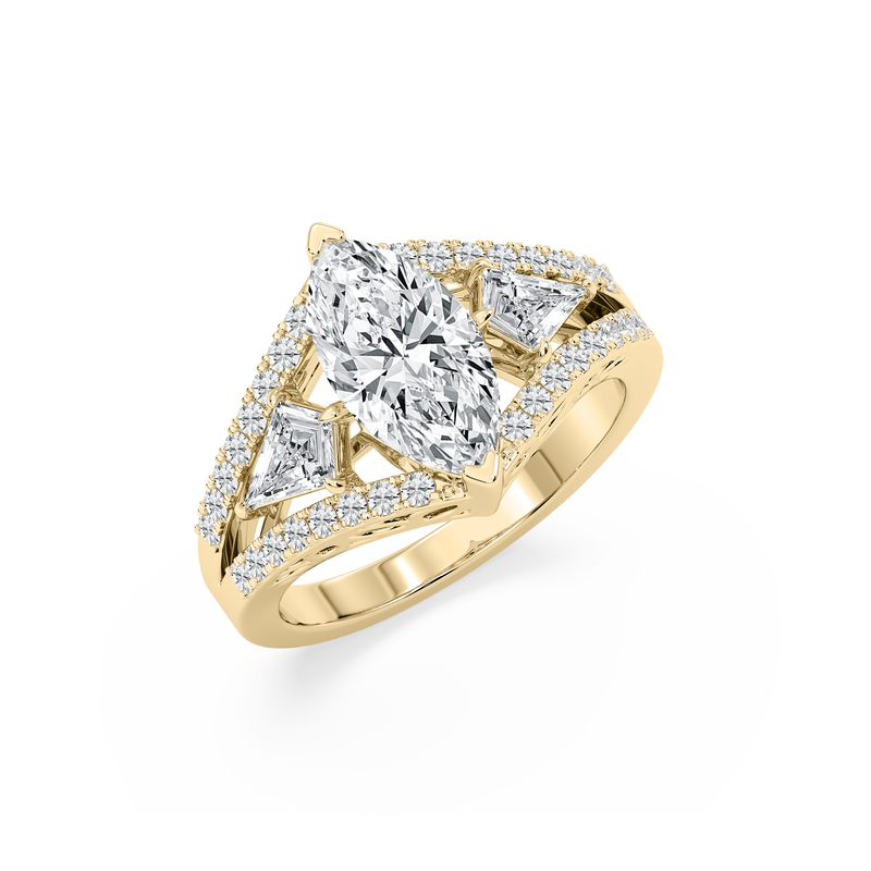 Marquise Lab Grown Diamond 3ctw. Horizontal Kite Accent Engagement Ring in 14k Yellow Gold image number null