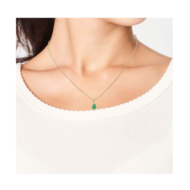 JK Crown Collection Pear-Shaped Created Emerald Brilliant-Cut Diamond Pendant in 10k Yellow Gold image number null