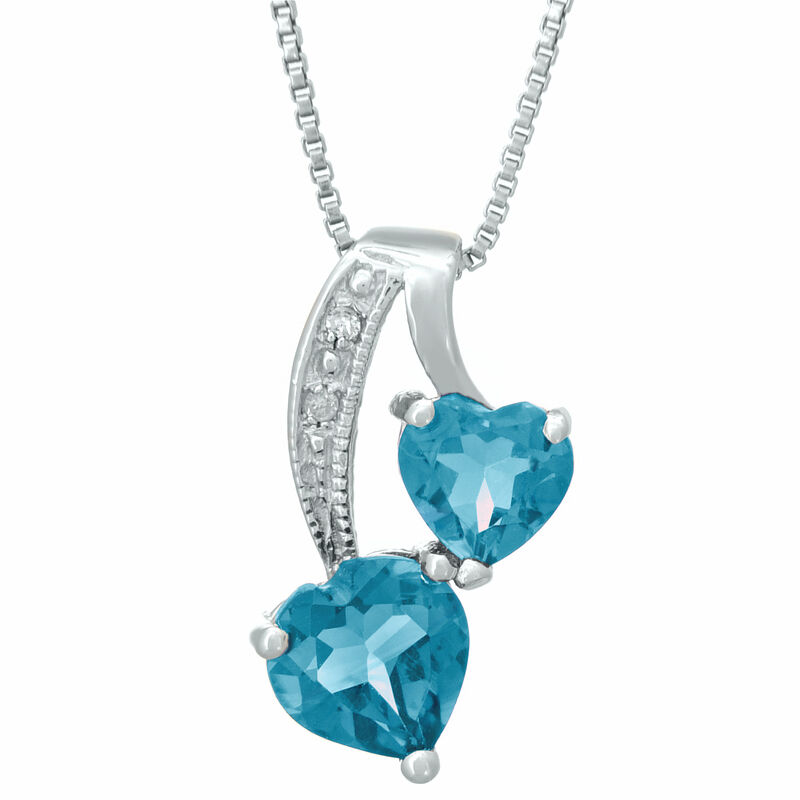 Heart Genuine Blue Topaz Diamond Sterling Silver Pendant 18" image number null