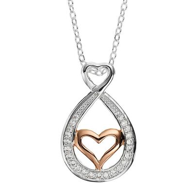 Mother-Daughter Entwined Hearts Dainty Necklace with Crystal in Stainless Steel