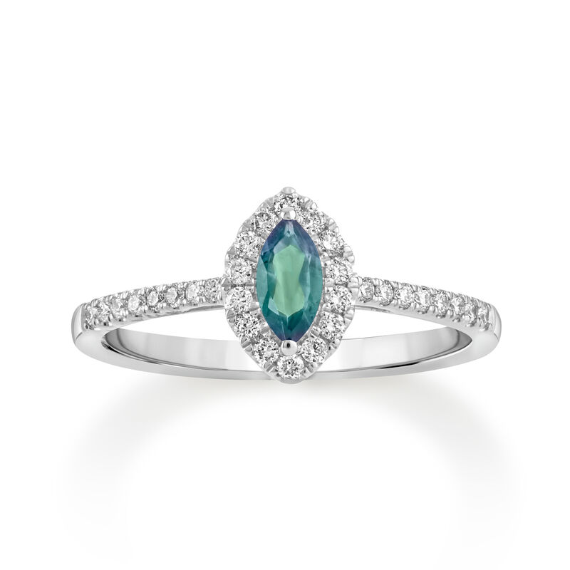 Marquise Created Alexandrite Halo Lab Grown Diamond Ring in Sterling Silver image number null
