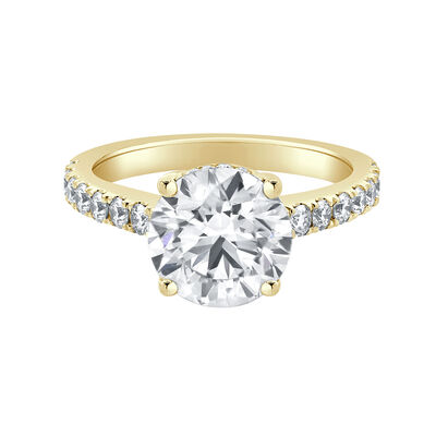 Brilliant-Cut Lab Grown 3 5/8 Diamond Hidden Halo Classic Cathedral Engagement Ring in 14k Yellow Gold