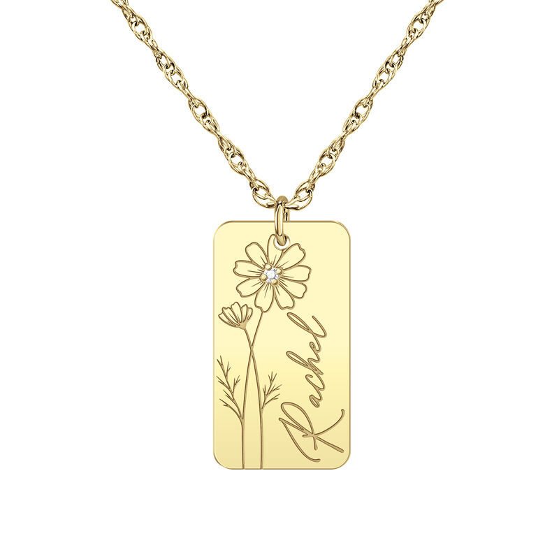 Diamond Accent Birth Month Flower Engravable Necklace in Gold Plated Sterling Silver image number null