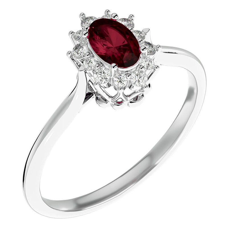 Oval-Cut Garnet & Diamond Halo Ring in 14k White Gold image number null