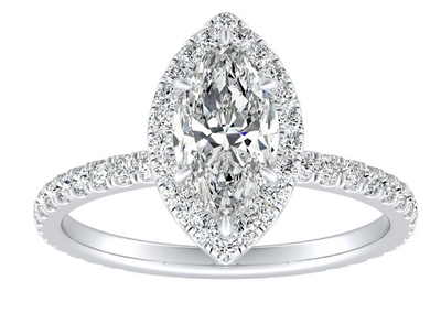 Mara. Marquise Lab Grown 1ctw. Diamond Halo Engagement Ring in 14k White Gold