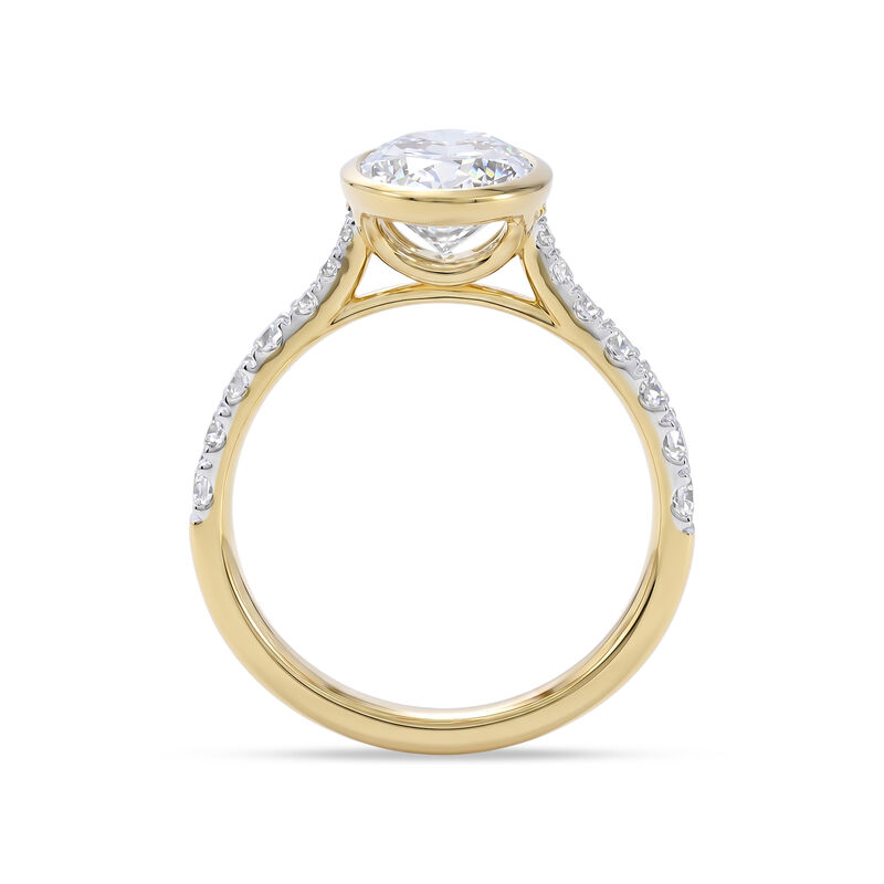 Oval Lab Grown Diamond 3 1/2ctw. Cathedral Engagement Ring in 14k Two Tone Gold image number null