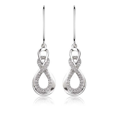 Love Knot Diamond Double Loop Dangle Earrings 1/5ctw. in Sterling Silver