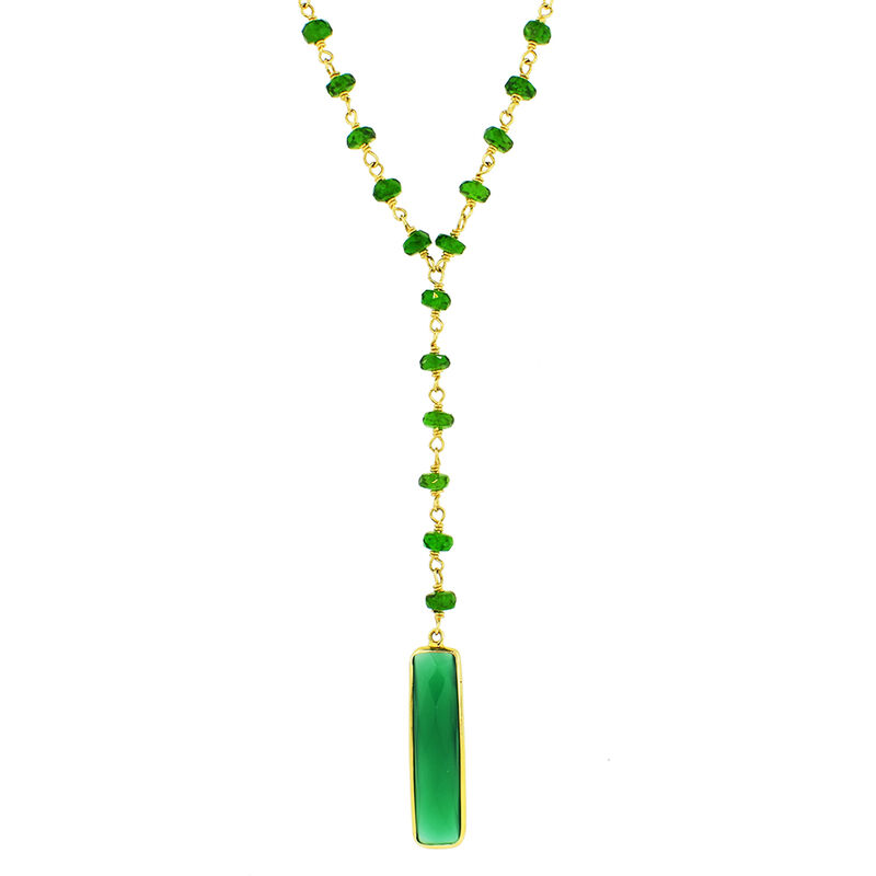 Green Onyx Lariat Fashion Gemstone Necklace in 14k Yellow Gold image number null