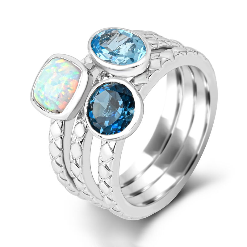 Opal & Blue Topaz 3 Row Stackable Ring in Sterling Silver image number null