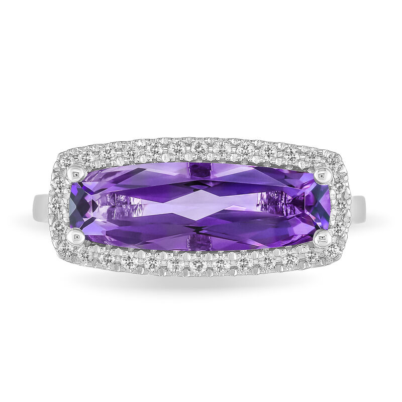 Cushion-Cut Amethyst & Diamond Halo Ring in 10k White Gold image number null
