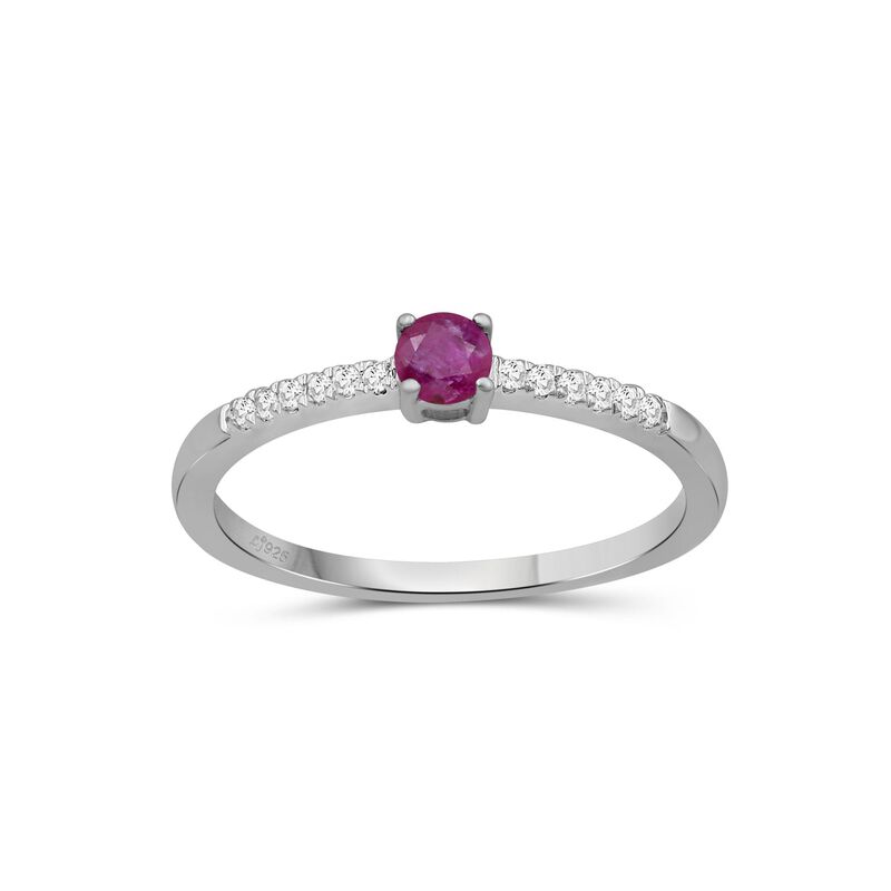 Brilliant-Cut Ruby & Diamond Ring in 10k White Gold image number null