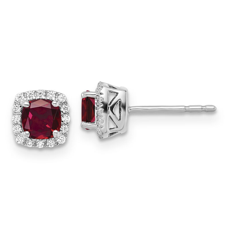 Cushion-Cut Created Ruby & Diamond Halo Stud Earrings in Sterling Silver image number null
