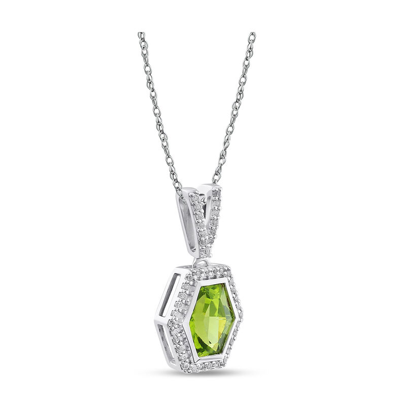 Hexagon Peridot & Created White Sapphire Halo Pendant in Sterling Silver  image number null