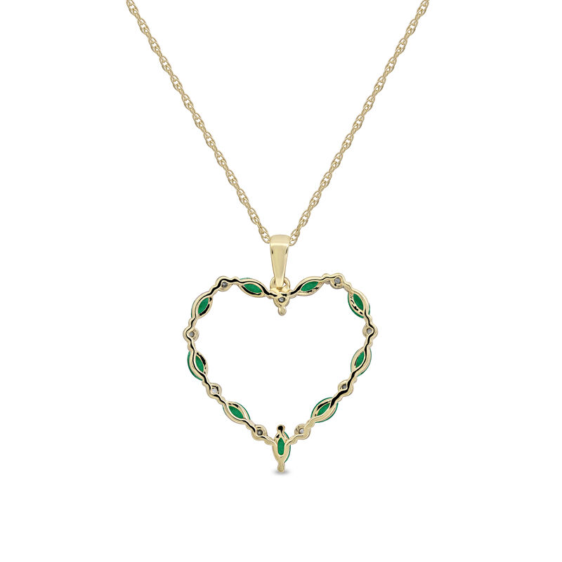 Alternating Emerald & Diamond Heart Pendant in 10k Yellow Gold image number null