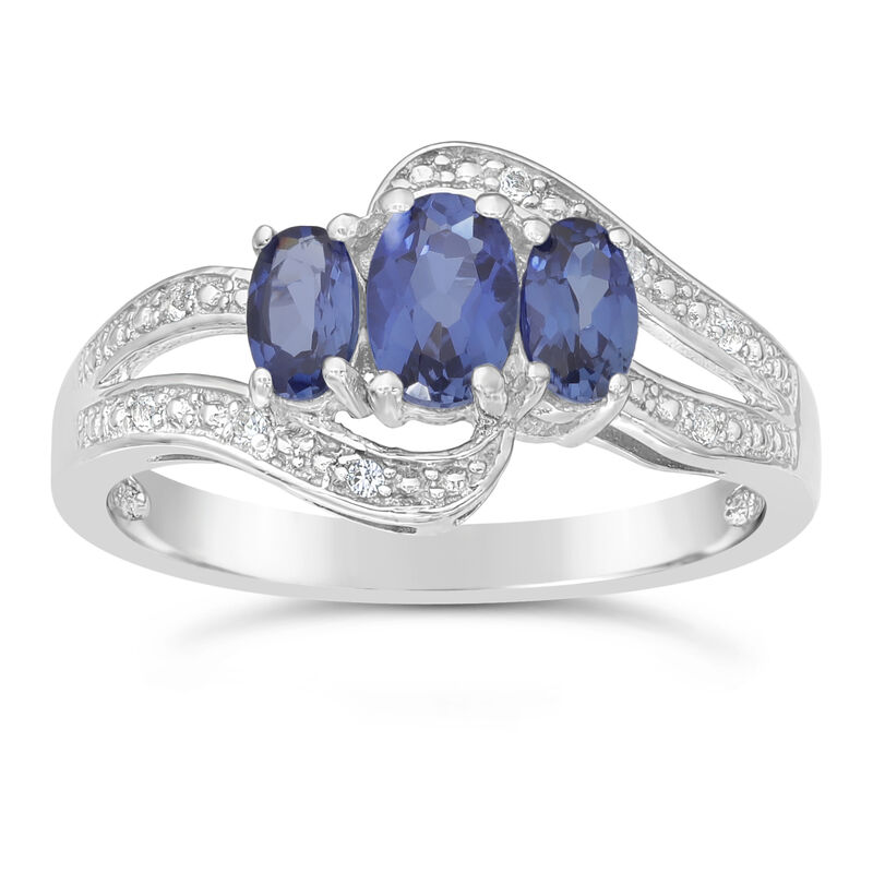 Triple Oval Created Sapphire and Created White Sapphire Ring in Sterling Silver image number null
