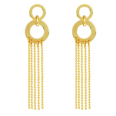 Double Open Disc Tassel Dangle Earrings in 14k Yellow Gold