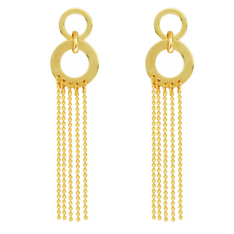 Double Open Disc Tassel Dangle Earrings in 14k Yellow Gold image number null