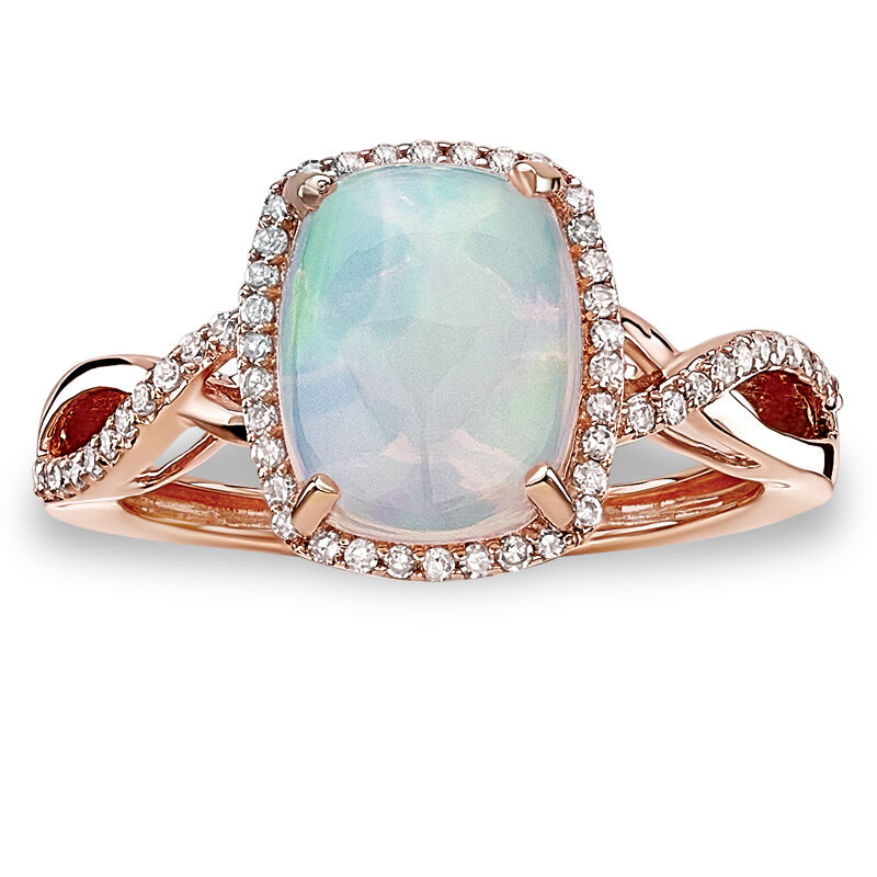 JK Crown® Opal & Diamond Halo Twist Ring in 10k Rose Gold image number null