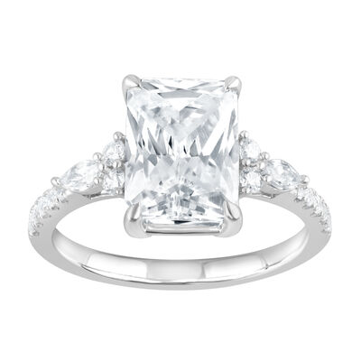 Radiant-Cut Lab Grown 3ct. Diamond With Marquise & Brilliant-Cut Accents Engagement Ring in 14k White Gold