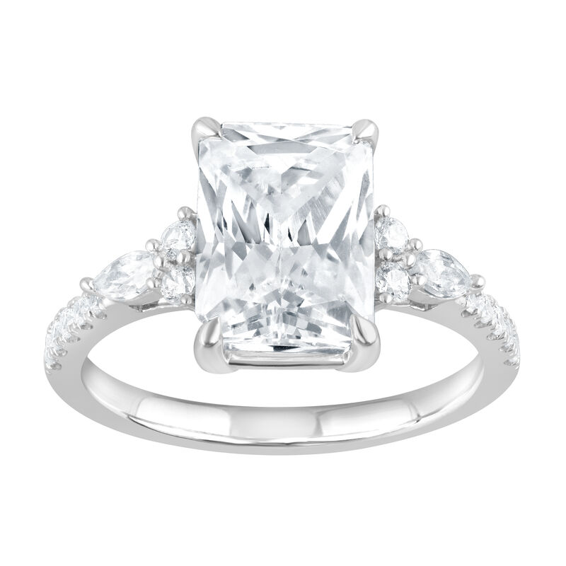 Radiant-Cut Lab Grown 3ct. Diamond With Marquise & Brilliant-Cut Accents Engagement Ring in 14k White Gold image number null