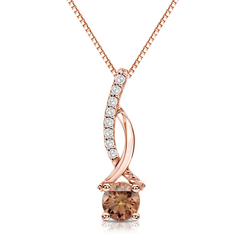 Genuine Champagne & White 1/2ct. Diamond Pendant in 14k Rose Gold image number null