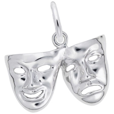Comedy & Tragedy mask Charm in 14k White Gold