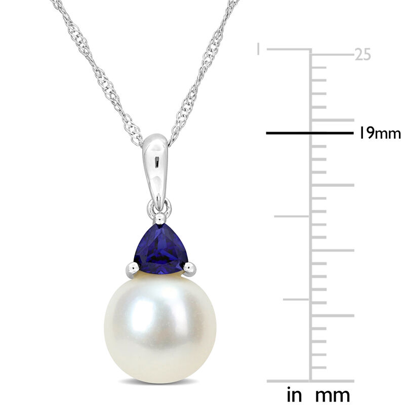 Created Blue Sapphire & Freshwater Cultured Pearl Necklace in 10k White Gold image number null