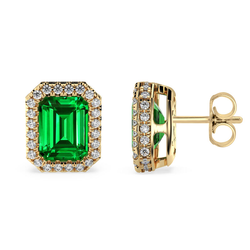 Emerald-Cut Created Emerald & Lab Grown Diamond Stud Earrings in 14k Yellow Gold image number null