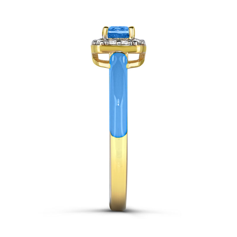 Cushion-Cut Swiss Blue Topaz Halo Enamel Ring in Yellow Gold Plated Sterling Silver image number null