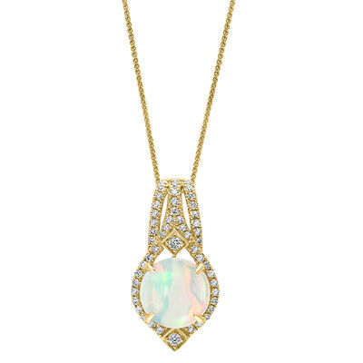 Opal & Diamond Pendant in 14k Yellow Gold